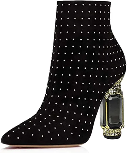 Miniatura 139 de FSJ Botas de tacón alto con punta puntiaguda para mujer, con tacón alto, con cremallera lateral brillante, estilo casual, para uso diario, zapatos