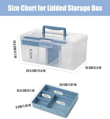 Miniatura 6 de Caja Organizadora de Suministros de Artes y Manualidades de Plástico Transparente Grande con Bandeja Extraíble y Partición y Asa, Caja