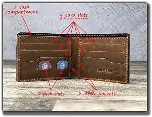 Miniatura 7 de Anthology Gear - Cartera minimalista de cuero de grano completo con soporte para púas de guitarra (tabaco)