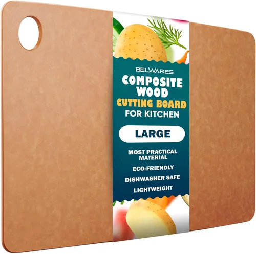 Miniatura 9 de Tabla de cortar apta para lavavajillas para cocina, tabla de cortar grande de madera compuesta, delgada y ligera, resistente al calor, sin BPA