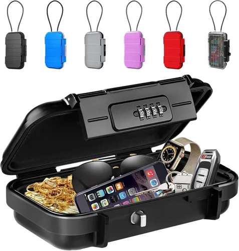 BKNOOU Caja de seguridad portátil con cadena removible, caja de seguridad antirrobo para la playa, caja de seguridad con cerradura de combinación