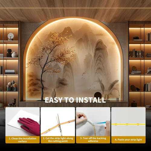 Miniatura 7 de COB - Tira de luz LED de 40 pies/39.4 ft (1 rollo), blanco cálido, 3000 K, alto lumen, CRI 90+ con adaptador de corriente con certificación UL