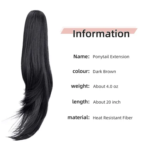 Miniatura 3 de Extensión de Cola de Caballo, Extensión de Cabello con Garra Larga de 20", Piezas de Cabello Sintético Ondulado Liso con Clip en Peluca de Cola