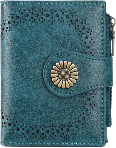 Miniatura 14 de SENDEFN - Carteras pequeñas para mujer, cartera compacta con bloqueo RFID, de cuero, plegable, con bolsillo para monedas y cierre, A-baby Azul