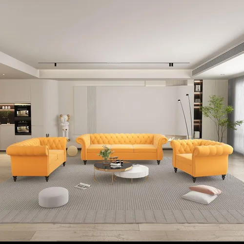 Miniatura 59 de QHITTY Juego de 2 piezas para sala de estar, Sofá Seccional Chesterfield Silla Contemporáneo Tapizado de Terciopelo Loveseat Juego de Sofás