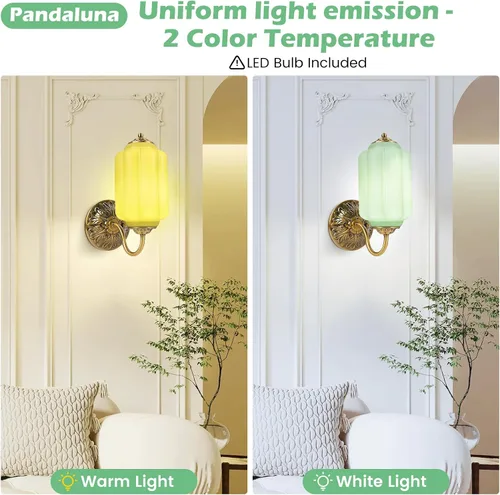 Miniatura 2 de Aplique de pared vintage, lámpara de luz de vidrio verde lechoso, aplique de pared antiguo de 5.5 pulgadas estilo Art Deco para dormitorio, baño