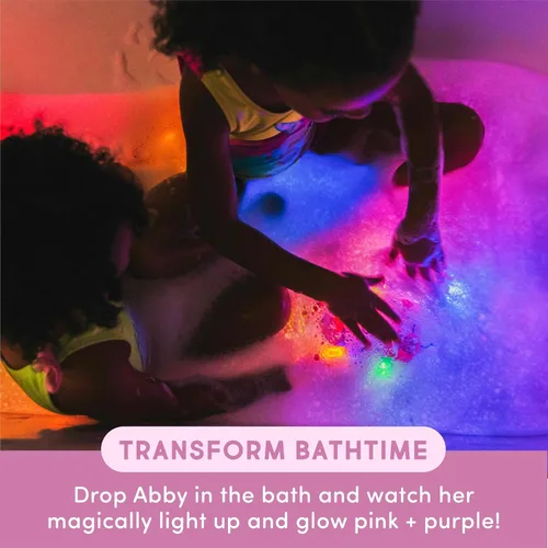 Miniatura 3 de Glo Pals Juguete sensorial de baño activado con luz y cubos para el baño y juego sensorial, personaje Abby Cadabby y 6 cubos, brilla en rosa