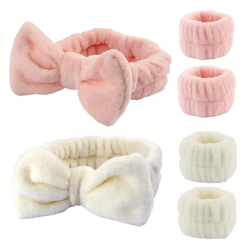 Miniatura 6 de Diadema para lavar la cara, spa, pulseras de secado rápido, absorbente, para mujer, 6 unidades (negro y gris)