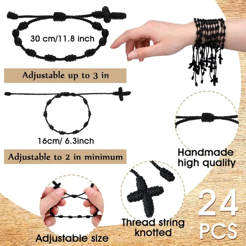 Miniatura 2 de Otuuz 24 pulseras de rosario católico negro hechas a mano con cruz de rosario para hombres y mujeres, 10 nudos con recuerdos de mano de bautizo