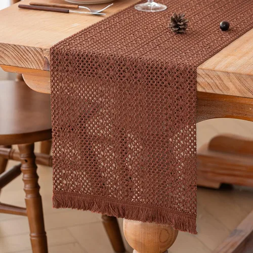 Miniatura 11 de FEXIA Camino de Mesa Negro con Borlas de 72 Pulgadas Macramé Boho Estilo Granja Camino de Mesa para Decoración de Dormitorio y Comedor