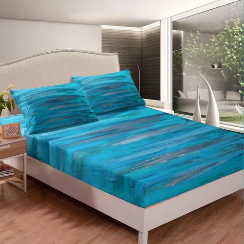 Miniatura 11 de Erosebridal Juego de sábanas de color negro con diseño de grunge azul, juego de sábanas abstractas de acuarela degradada, tamaño individual, teñido