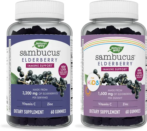 Nature's Way Sambucus - Gomitas de saúco y gomitas de saúco Sambucus para niños, gomitas de apoyo inmunológico, delicioso sabor a bayas, 60 gomitas