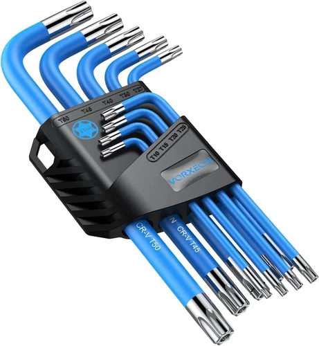 Juego de 9 Llaves de Estrella T10 a T50, Llaves Torx Llaves Hexagonales con Codificación Visible y Revestimiento Antideslizante, Llave de Estrella