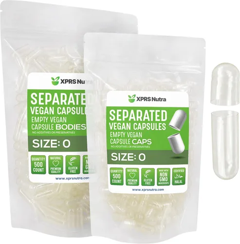 XPRS Nutra Cápsulas separadas veganas tamaño 0 – 500 cápsulas vacías transparentes de primera calidad separadas en bolsas – Pastillas 0 para relleno