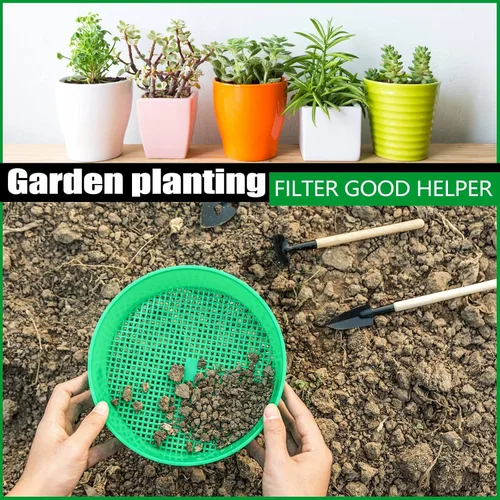 Miniatura 4 de Paquete de 4 tamices de compost para tierra de jardín, tamiz redondo de plástico para arena, juego de bandejas tamizadoras para jardinería y trabajo
