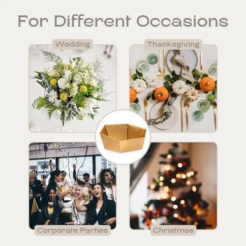Miniatura 6 de Paquete de 5 cestas vacías para regalos, contenedores ideales para Navidad y boda, 8 x 6.69 x 2.75 pulgadas, color dorado