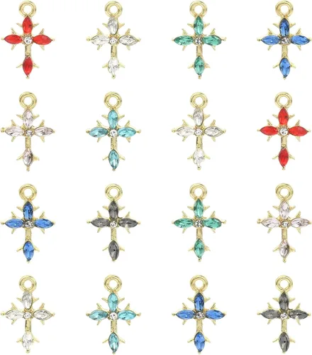 Ipotkitt 28 dijes de cruz de diamantes de imitación de 7 estilos, dijes de cruz religiosa de cristal para hacer joyas, collares, pulseras, aretes,