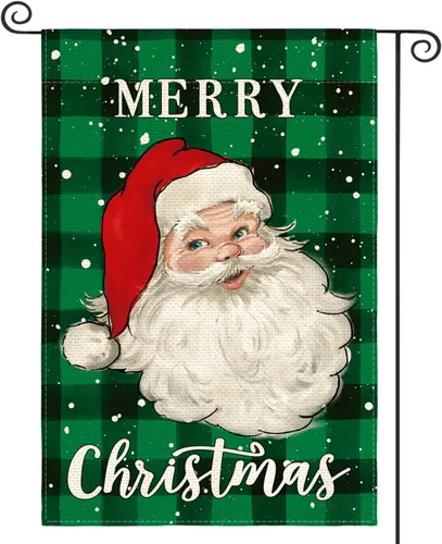 AVOIN colorlife Bandera de jardín de Papá Noel de Navidad de 12 x 18 pulgadas de doble cara, bandera decorativa de invierno de cuadros de búfalo