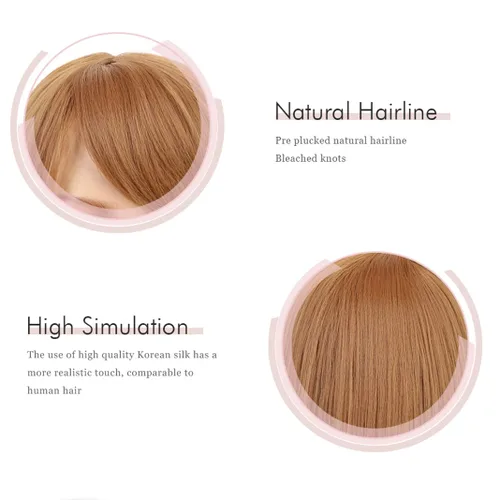 Miniatura 5 de Wiginway Peluca corta con flequillo oblicuo natural Yaki recta sintética para mujer, pelucas de color castaño oscuro, fibra natural resistente al