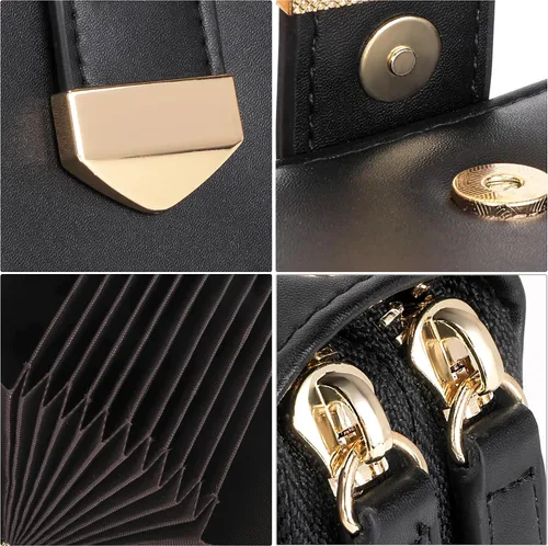 Miniatura 5 de Cartera de tarjetas para mujer con protección RFID de hasta 24 ranuras para tarjetas Negro Cartera RFID