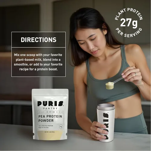 Miniatura 6 de PURIS Proteína de guisante en polvo – Vegano a base de plantas 0.95 oz por porción Sin lácteos, soja y gluten Etiqueta limpia sin OMG Sabor