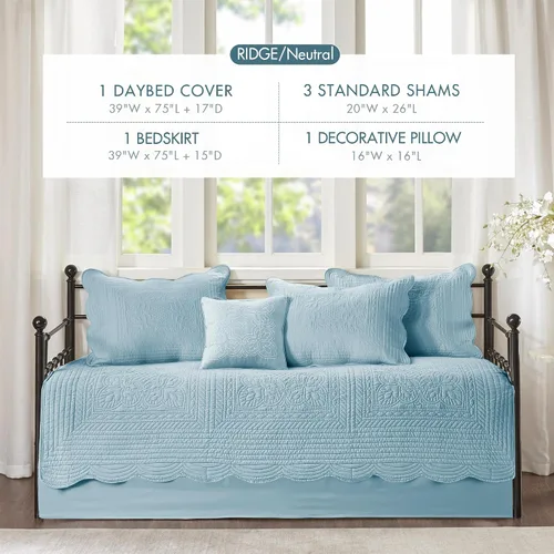 Miniatura 6 de Madison Park Juego de funda para sofá cama, funda acolchada de damasco para sofá cama, para todas las estaciones, ropa de cama costera prelavada