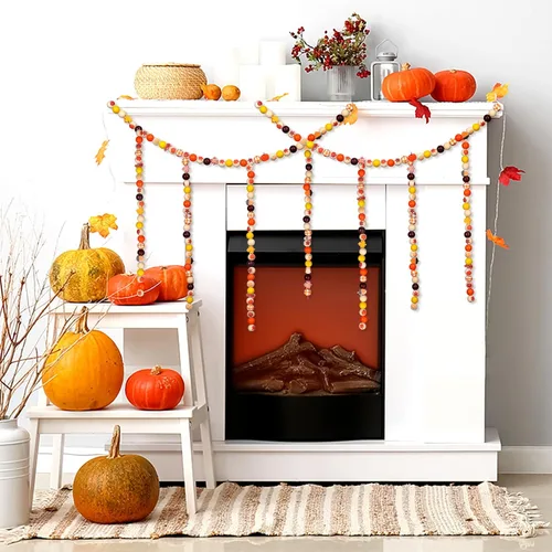 Miniatura 5 de Huwena 200 cuentas de madera de Acción de Gracias, calabaza, hoja de arce, espaciador redondo colorido suelto para Acción de Gracias, cuentas