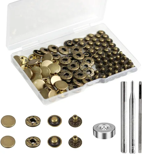 Miniatura 7 de 24 juegos de cierres de cuero resistentes, BetterJonny, botones de presión de metal de 20 mm, remaches de cuero con 4 herramientas de ajuste