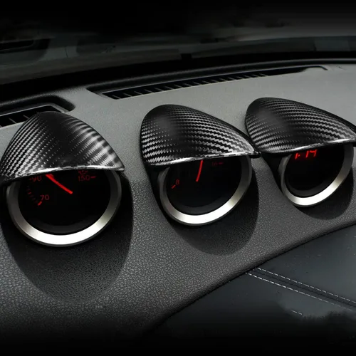 Miniatura 3 de Aramox Cubierta de calibre de salpicadero, 3 piezas de repuesto de fibra de carbono para salpicadero de automóvil, compatible con 370Z Z34 2 puertas