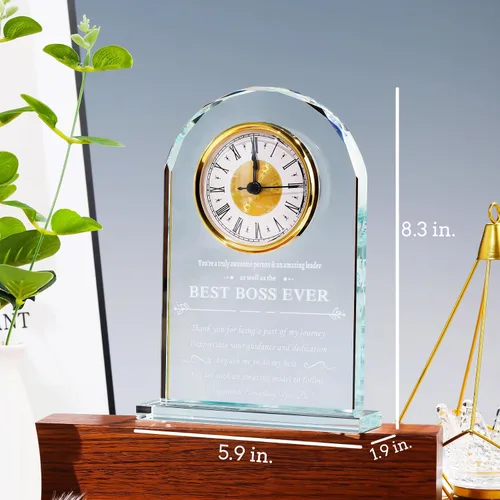 Miniatura 3 de YWHL Regalos de cumpleaños para mujeres y hombres, regalo significativo de agradecimiento para mujeres, reloj de mesa de vidrio grabado con láser