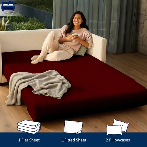 Miniatura 4 de Cottingon Sábanas individuales de 4 piezas para sofá cama individual, sábanas de sofá 100% microfibra cepillada, se adapta fácilmente a colchones