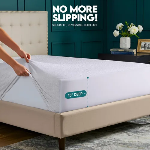 Miniatura 3 de Utopia Bedding - Protector de colchón de doble cara con parte superior y paneles laterales de rizo impermeables tamaño individual, funda de colchón