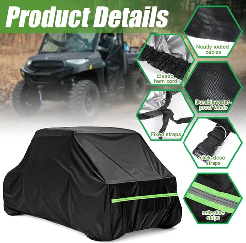 Miniatura 5 de Funda UTV de 4 plazas 420D impermeable para todo tipo de clima, compatible con Polaris Ranger Crew XP 1000 Mule RZR XP 4 Talon con tiras