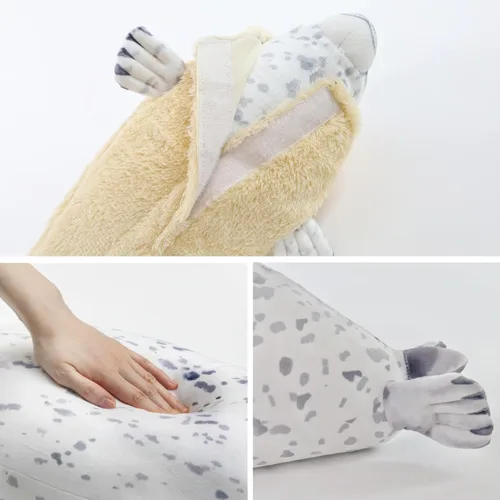 Miniatura 4 de Furvana Almohada de peluche de foca gordita de 25" de felpa suave, lindos animales marinos de peluche, decoración para habitación, almohada