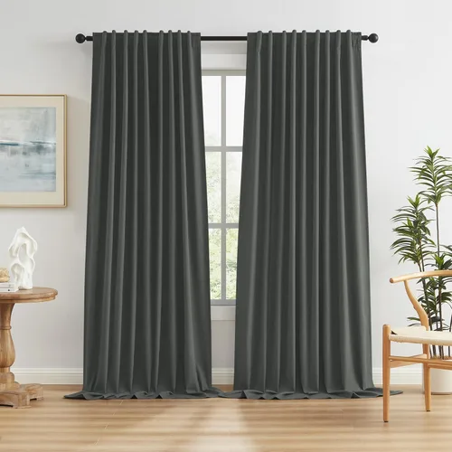 Miniatura 21 de Paneles de cortinas de ventana 100% opacas, con trabillas traseras, bolsillo para barra, gancho, cinturón, aspecto plisado, cortinas para sistema