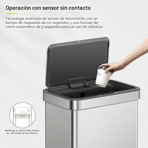 Miniatura 3 de EKO Nova - Basurero con sensor de 21 galones/80 litros de acero inoxidable, rectangular, sin contacto, con sensor de movimiento, color metálico mate