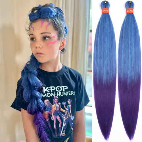 Miniatura 31 de Cabello trenzado preestirado ombré, extensiones de cabello trenzado sedoso, sin picazón, trenzas de cabello trenzado de ganchillo con textura Yaki