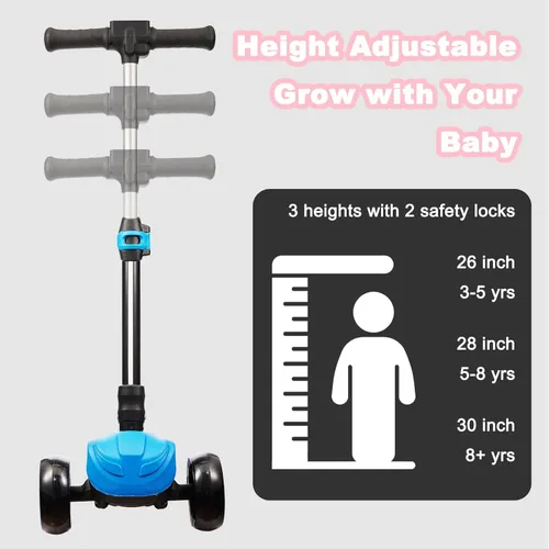 Miniatura 5 de Scooter eléctrico de 3 ruedas para niños de 3 a 8 años, pantalla LCD, luces coloridas, acelerador de pulgar confiable, 3 alturas ajustables, Azul-02
