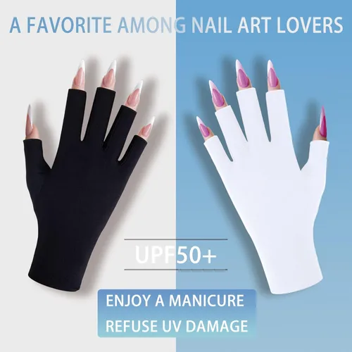 Miniatura 7 de Guantes UV para lámpara de uñas de gel, guantes profesionales de protección UV UPF50+ para manicuras, guantes anti UV sin dedos para arte de uñas