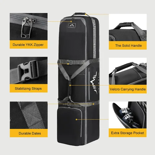 Miniatura 4 de Bolsa de viaje de golf GoHimal con ruedas, estuche de viaje de golf de tela Oxford resistente de 1200D para aerolíneas