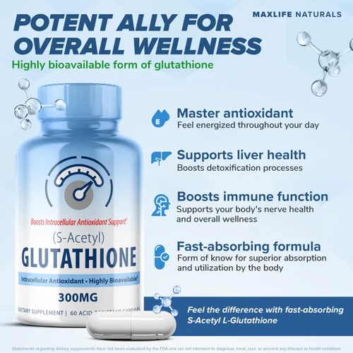 Miniatura 2 de S-acetil L-glutatión 300mg - 60 cápsulas resistentes a los ácidos, suplemento de acetil glutatión de alta biodisponibilidad para bienestar celular