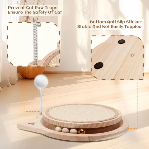 Miniatura 4 de Rascador de sisal natural para gatos, juguetes redondos para gatos de interior, juguetes interactivos con bola de resorte, juguetes para perseguir