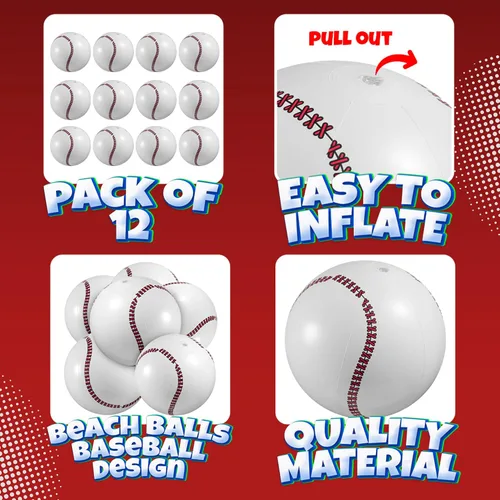 Miniatura 2 de Bedwina Pelotas inflables de béisbol (paquete de 12) de 16 pulgadas, pelotas de playa de béisbol para decoraciones de fiestas temáticas y decoración
