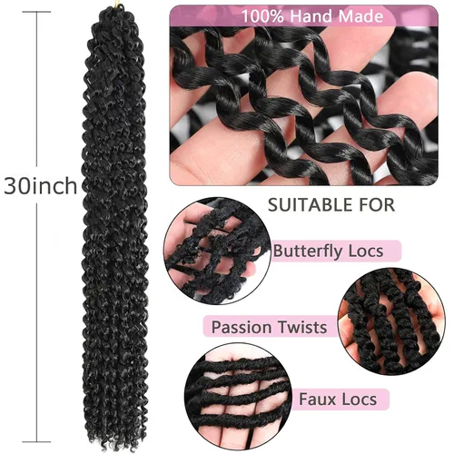 Miniatura 6 de Cabello Passion Twist de 30 pulgadas, 8 paquetes de cabello largo Passion Twist de ganchillo para mujeres, cabello ondulado trenzado, cabello
