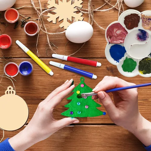Miniatura 4 de Collabell Kit de manualidades de pintura de madera de Navidad, pinta tus propios adornos de Navidad, rebanadas de madera sin terminar, manualidades