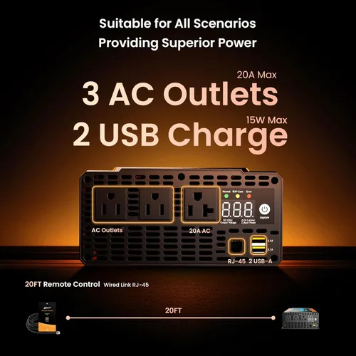 Miniatura 7 de Ampeak Inversor de onda sinusoidal pura [2000 vatios] – sobretensión de 6000 W, convertidor de 12 V CC a 110 V CA inversor de corriente alterna
