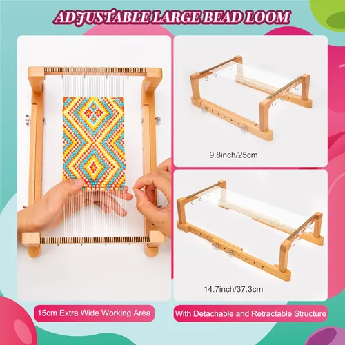 Miniatura 3 de PP OPOUNT Kit de telar de cuentas ajustables, suministros de cuentas de telar de madera con instrucciones detalladas, prácticos accesorios