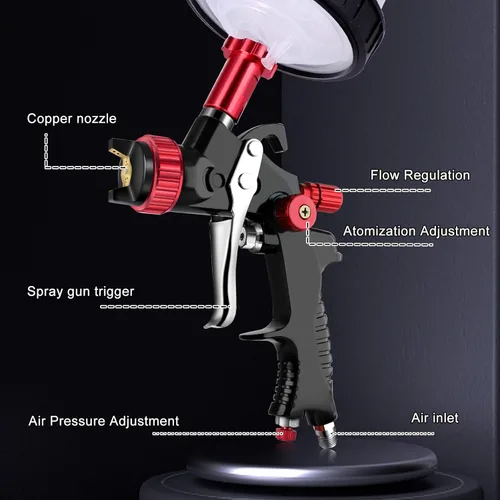Miniatura 7 de Pistola rociadora HVLP con taza de mezcla de pintura rápida, kit de pistola de pintura para automóviles que contiene manómetro, boquilla de 1.3 mm