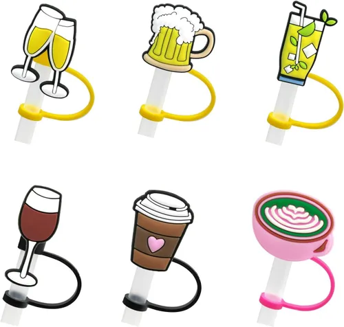 Miniatura 17 de 6 fundas de silicona para pajilla, cubiertas para popote para vasos, tapones de paja a prueba de polvo para puntas de popote para accesorios