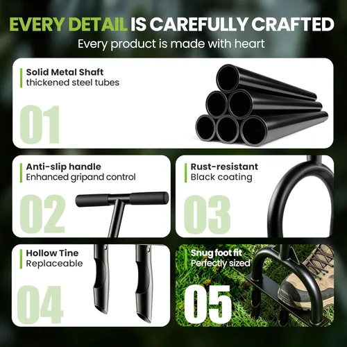 Miniatura 10 de Herramienta de aireación manual para el césped – Aireador de suelo manual resistente con 3 dientes huecos, removedor de tapones de césped y jardín